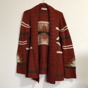 Autumn Cardigan -Burnt Orange, White, Brown & Grey